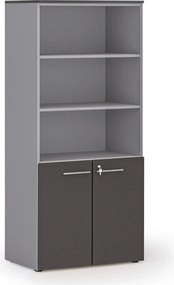 Szafa biurowa z drzwiami niskimi PRIMO GRAY, 800 x 500 x 1781 mm, szary/grafitowy