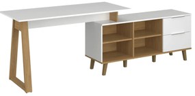 Komoda z Szufladami do Salonu RADIAN 134 cm Biała / Dąb kamienny Nowoczesna
