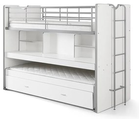 Białe piętrowe łóżko dziecięce z wysuwanym łóżkiem, schowkiem i stelażem 90x200 cm Bonny – Vipack