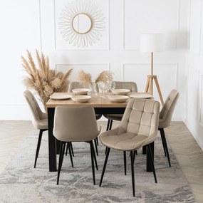 Zestaw Stół Rozkładany SKUBI 120-160 cm Dąb Craft/Czarny i 6 Krzeseł Tapicerowanych CHRIS Beżowych Nowoczesnych