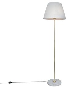 Lampa podłogowa retro mosiądz z abażurem plisowanym kremowym 45 cm - Kaso