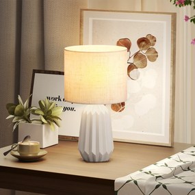 HOMCOM Lampa stołowa, oświetlenie stołowe, lampa nocna z lnianym abażurem, przełącznik kołyskowy, lampa biurkowa, 22 x 22 x 39 cm, beżowy | Aosom PL
