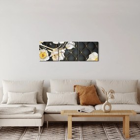 Obraz białych kwiatów róży (z zegarem) (90x30 cm)