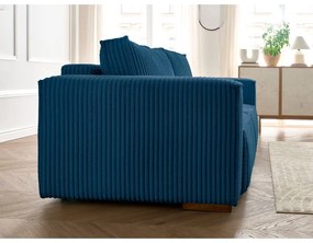 Niebieska sztruksowa rozkładana/ze schowkiem sofa 244 cm Chelsea – Bobochic Paris