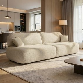 Sofa AVERIO Rozkładana Dwuosobowa Beżowa Boucle Nowoczesna