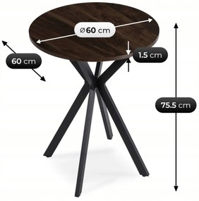 Stół Okrągły LAUREN 60 cm Orzech/Czarny Loft Nowoczesny