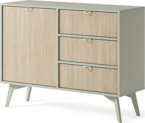 Komoda: Eukaliptus / Scandi Chevrons, Drewniane Nogi, 106 x 80 x 38 cm