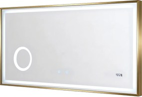 Prostokątne podświetlane lustro łazienkowe z zegarem cyfrowym - Złote - 120 x 60 cm - AITANA