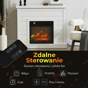 HOMCOM kominek elektryczny, efekt płomieni 3D, 3 ustawienia, timer, pilot, biały