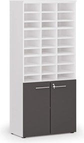 Regał sortujący PRIMO WHITE, 800 x 420 x 1781 mm, 27 przegród, biały / grafitowy