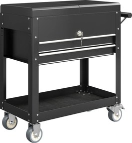 HOMCOM Mobilna szafka narzędziowa na kółkach, skrzynka narzędziowa z szufladami, blat roboczy, zamykana, z uchwytem, stal, czarny