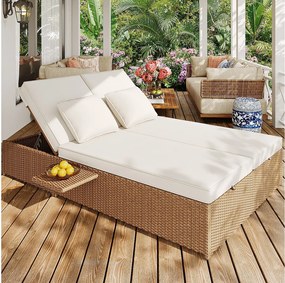 Zestaw mebli ogrodowych składanych 2-osobowy, fotel ogrodowy z poliestru rattanowego - 2 składane stoliki kawowe - biały