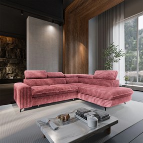 Masseno Narożnik VELISS z funkcją spania i pojemnikiem na pościel Rozkładana sofa do Salonu - Pudrowy róż, TILIA 62
