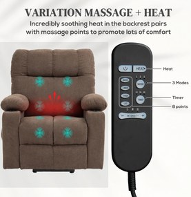 HOMCOM Fotel relaksacyjny elektryczny z funkcją podnoszenia brązowy 90x75x100 cm | Aosom PL