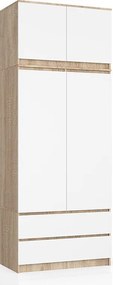 Szafa AKORD S90 z nadstawką Dąb Sonoma 90 cm 2 drzwi 2 szuflady kolor Biały mat 6 półek 90x51x234 cm