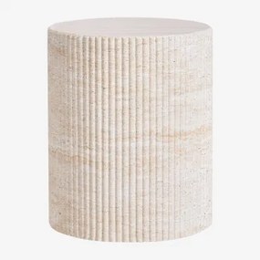 Okrągły Stolik Boczny Z Cementu O Wyglądzie Trawertynu (średnica 38 Cm) Velia Look Travertino - Sklum