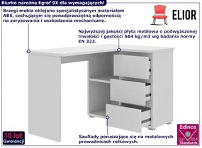 Białe narożne biurko z szufladami i półkami - Egrof 9X