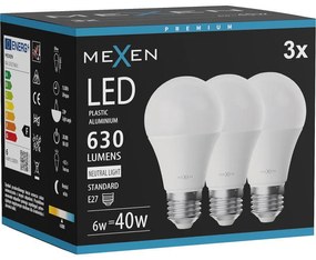Mexen Nova 3x żarówka LED E27, A60, 6W, Neutralna - 4000K, 630 lm - L100-E27-0640-01x03