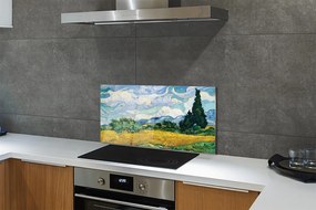 Szklany Panel Sztuka łąka cyprysy