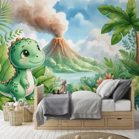 Fototapeta - Dinozaur i wulkan (196x136 cm)