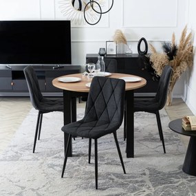 Zestaw Stół Okrągły Rozkładany HARRY 102-142 cm Dąb Craft/Czarny i 4 Krzesła Tapicerowane ROBIN 2 Czarne Nowoczesne