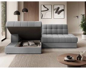 Szary aksamitny rozkładany narożnik (lewostronny/z szezlongiem) Blezalt – ELTAP