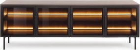 Stolik RTV MILU 181 4D – Nowoczesny z LED i Szkłem Flutes Ornamentowe, Push To Open DAB DUNIN 182x62x40 cm