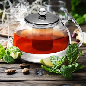 Monzana Zestaw do herbaty z sitkiem TEA 1,2L + 4 filiżanki, przezroczysty, srebrny