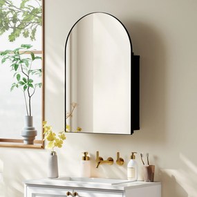 HOMCOM Szafka z lustrem do łazienki, zaokrąglona, drzwi 180°, 3 półki, metal, czarny 50 x 12 x 76 cm | Aosom PL