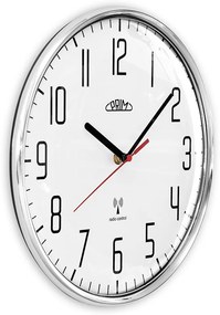 Plastowy zegar biały/błyszczący srebrny PRIM Radio ∅ 292 × 48 mm
