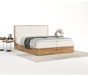 Kremowo-naturalne łóżko boxspring ze schowkiem 140x200 cm Asahi – Maison de Rêve