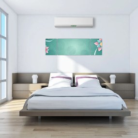 Obraz - Koła z kwiatami (170x50 cm)