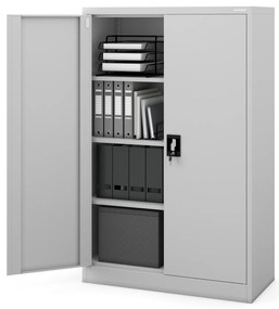 Biurowa szafa metalowa na akta KEVIN, 900 x 1400 x 400 mm, szara