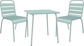Metalowy zestaw jadalniany do ogrodu - stół o dł. 70 cm i 2 krzesła sztaplowane - Migdałowa zieleń - MIRMANDE od MYLIA