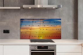 Panel Szklany Ptaki na Drutach o Zmierzchu