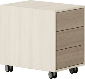 Kontenerek biurowy na kółkach LAYERS, 3 szuflady, zmontowane, 400 x 600 x 575 mm, dąb naturalny / dąb bielony