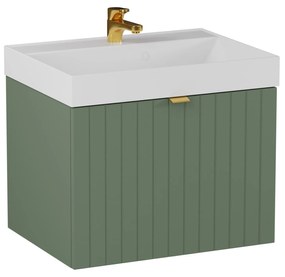 Szafka łazienkowa wisząca zielona lamelowe fronty 60 x 45 cm z umywalką z otworem CUSCO