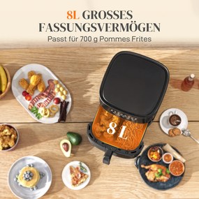 HOMCOM Frytkownica na gorące powietrze, Air Fryer, 8 programów, 8 litrów, ekran LED, Czarny