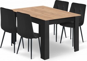 Zestaw jadalniany stół dąb craft 120x80 cm i 4 czarne krzesła welurowe Selfos 035