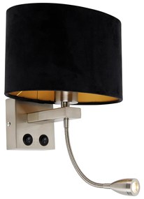 Lampa ścienna ze stali z owalnym aksamitnym abażurem, czarna, 25 cm - Brescia Combi