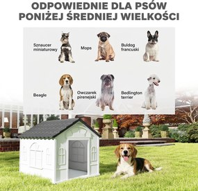 PawHut Buda dla psa z dachem dwuspadowym, odporna na warunki atmosferyczne, z tworzywa sztucznego, 65 x 75,7 x 63 cm, Szary