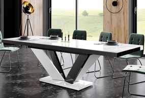 Rozkładany stół z białym blatem na biało-czarnej nodze Viva 2