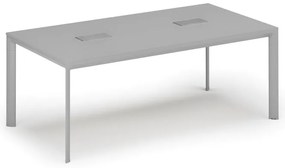 Stół konferencyjny PRIMO INVITATION, 200x100 cm, szary + 2x port blatowy TYP III, srebrny