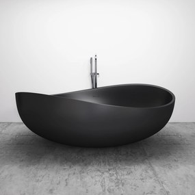 Wanna wolnostojąca WAVE konglomerat Solid SurfaceCzarny mat - 180 x 110 x 62 cm
