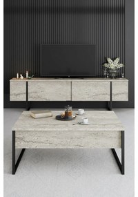 Stolik konferencyjny Luxe Travertine and Black