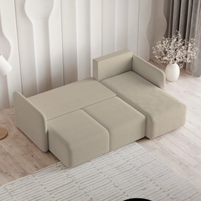 Masseno Narożnik SUVINO z funkcją spania i pojemnikiem na pościel Narozniki L, Rozkładana sofa - Beżowy, QUELLE 05