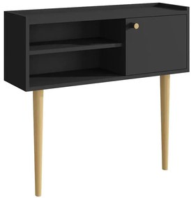 Czarna konsola w stylu loft z dębowymi nogami K0-N27