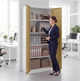Szafa na dokumenty biurowa metalowa biała / orzech: Eco Design JAN H 900 x 1950 x 400 mm
