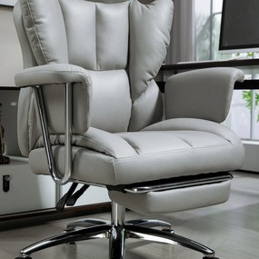 HOMCOM Ergonomiczne Krzesło Biurowe, Tapicerowane, z Podnóżkiem, Regulowana Oparcie, Obrotowe 360°, Jasnoszary