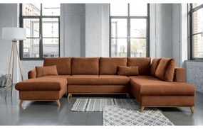 Ceglasta rozkładana sofa w kształcie litery "U" Miuform Scandic Lagom, prawostronna